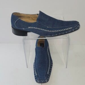 Majestic Collection Mens Denim Loafers Blue Square Toe Contrast Stitch 8 80900